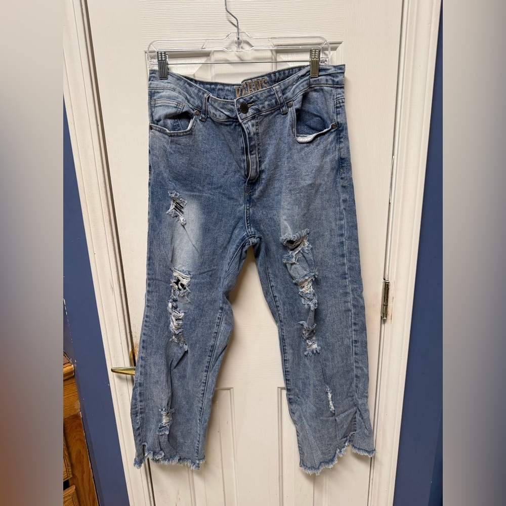 VIP Jeans Womens Sculpting Stretch Distressed Denim Jeans Frayed Hem 15/16